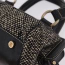 CELINE Hand Bag Canvas Leather Black Gold Auth 183488A-14