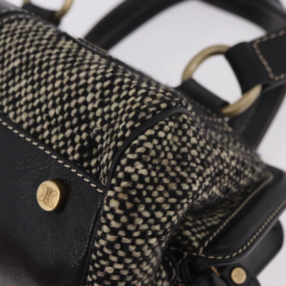 CELINE Hand Bag Canvas Leather Black Gold Auth 183488A