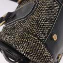 CELINE Hand Bag Canvas Leather Black Gold Auth 183488A-15