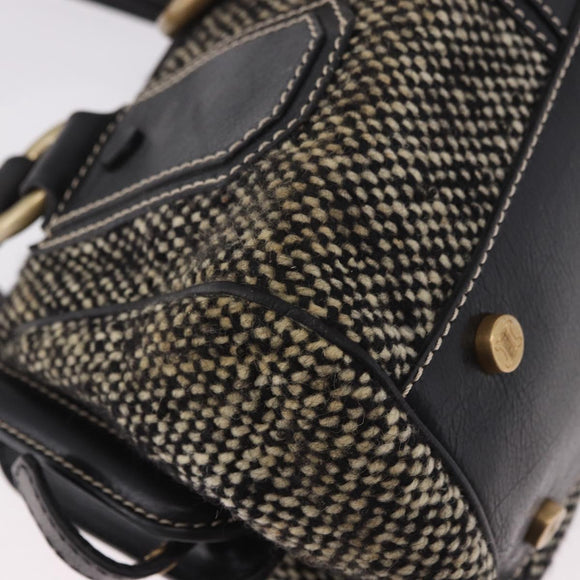 CELINE Hand Bag Canvas Leather Black Gold Auth 183488A