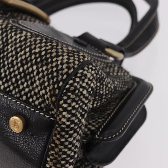 CELINE Hand Bag Canvas Leather Black Gold Auth 183488A