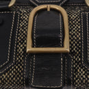 CELINE Hand Bag Canvas Leather Black Gold Auth 183488A-17