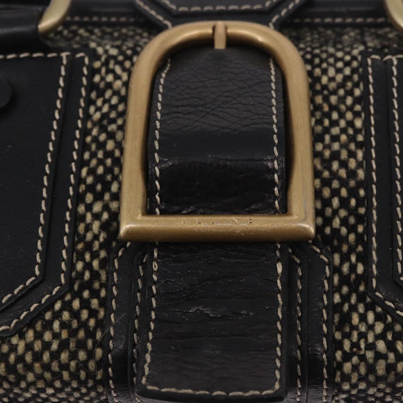 CELINE Hand Bag Canvas Leather Black Gold Auth 183488A