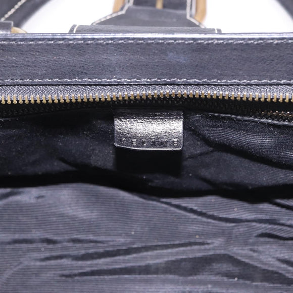CELINE Hand Bag Canvas Leather Black Gold Auth 183488A
