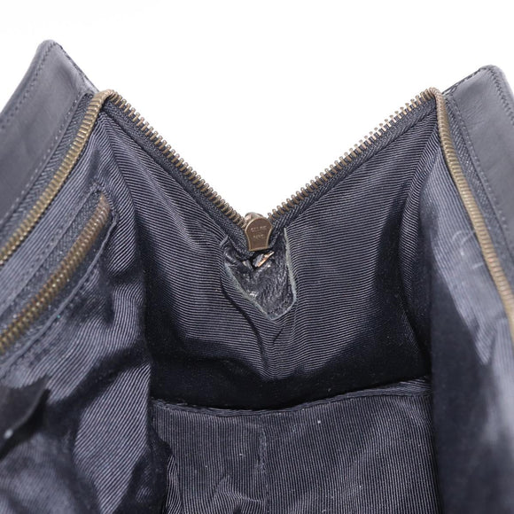 CELINE Hand Bag Canvas Leather Black Gold Auth 183488A