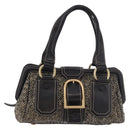 CELINE Hand Bag Canvas Leather Black Gold Auth 183488A-13