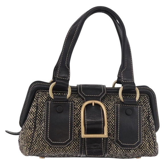 CELINE Hand Bag Canvas Leather Black Gold Auth 183488A