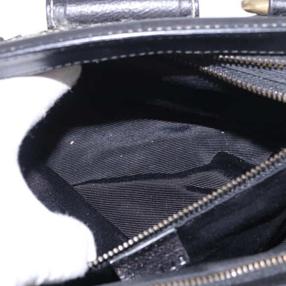 CELINE Hand Bag Canvas Leather Black Gold Auth 183488A