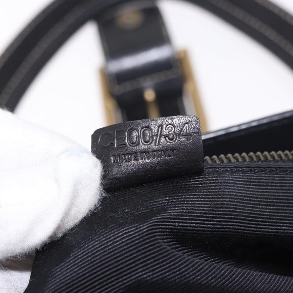 CELINE Hand Bag Canvas Leather Black Gold Auth 183488A