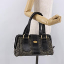 CELINE Hand Bag Canvas Leather Black Gold Auth 183488A-24