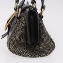 CELINE Hand Bag Canvas Leather Black Gold Auth 183488A-3