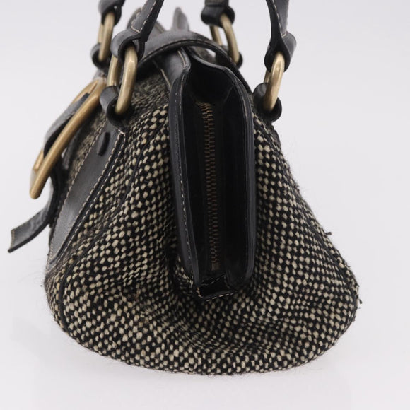 CELINE Hand Bag Canvas Leather Black Gold Auth 183488A