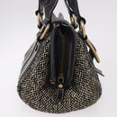 CELINE Hand Bag Canvas Leather Black Gold Auth 183488A-4
