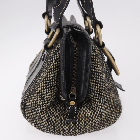 CELINE Hand Bag Canvas Leather Black Gold Auth 183488A