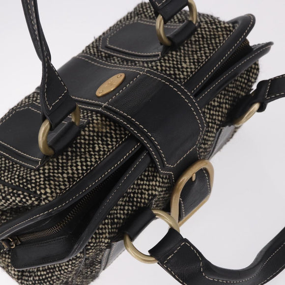 CELINE Hand Bag Canvas Leather Black Gold Auth 183488A