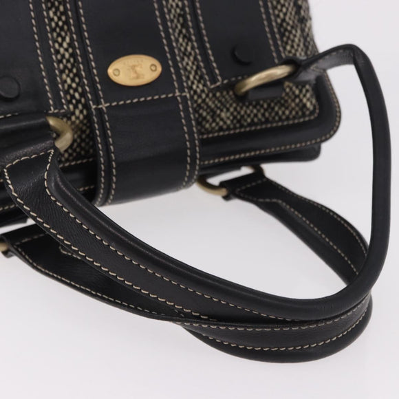 CELINE Hand Bag Canvas Leather Black Gold Auth 183488A