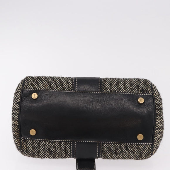 CELINE Hand Bag Canvas Leather Black Gold Auth 183488A