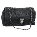 PRADA Chain Shoulder Bag Leather Black Silver Auth 183490-1