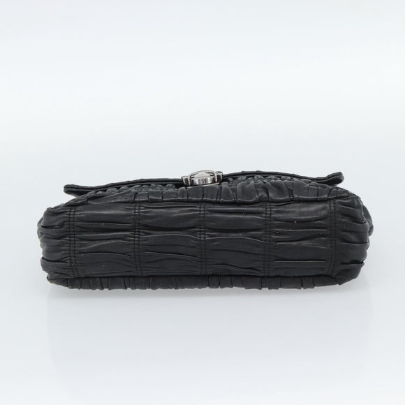 PRADA Chain Shoulder Bag Leather Black Silver Auth 183490