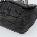 PRADA Chain Shoulder Bag Leather Black Silver Auth 183490-15