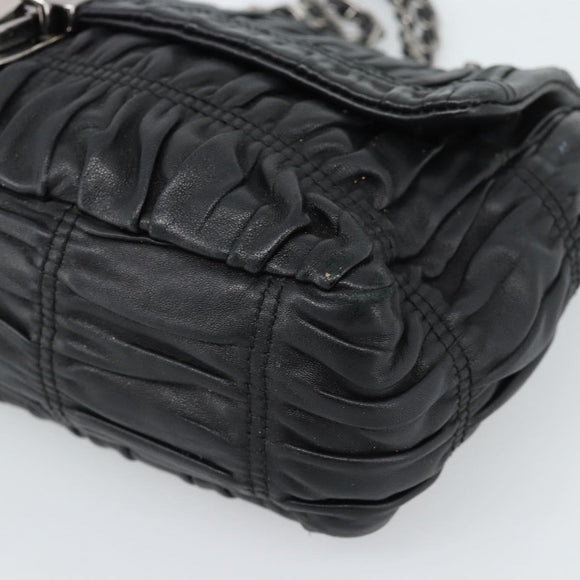 PRADA Chain Shoulder Bag Leather Black Silver Auth 183490