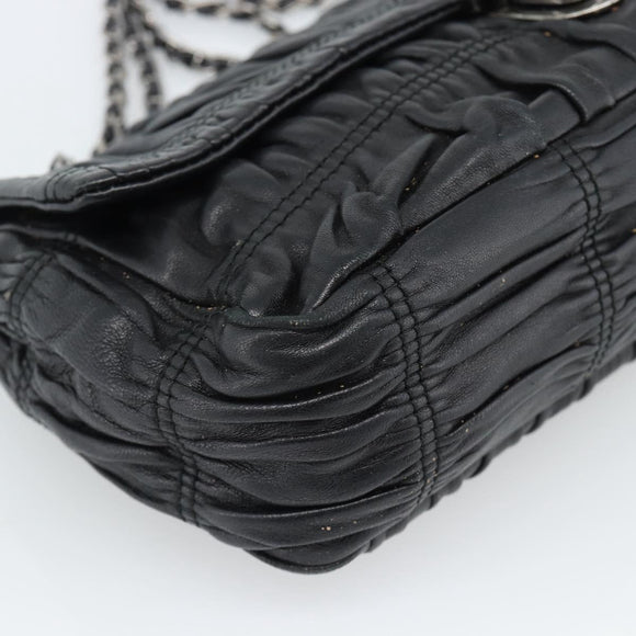 PRADA Chain Shoulder Bag Leather Black Silver Auth 183490