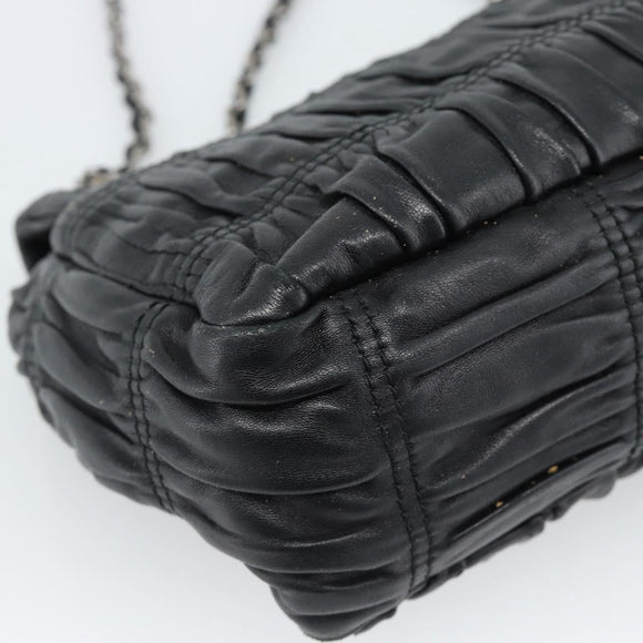 PRADA Chain Shoulder Bag Leather Black Silver Auth 183490