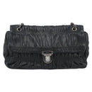 PRADA Chain Shoulder Bag Leather Black Silver Auth 183490-13