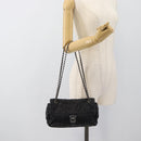PRADA Chain Shoulder Bag Leather Black Silver Auth 183490-24