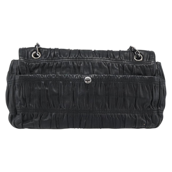 PRADA Chain Shoulder Bag Leather Black Silver Auth 183490