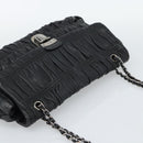 PRADA Chain Shoulder Bag Leather Black Silver Auth 183490-6