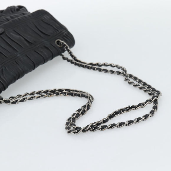 PRADA Chain Shoulder Bag Leather Black Silver Auth 183490