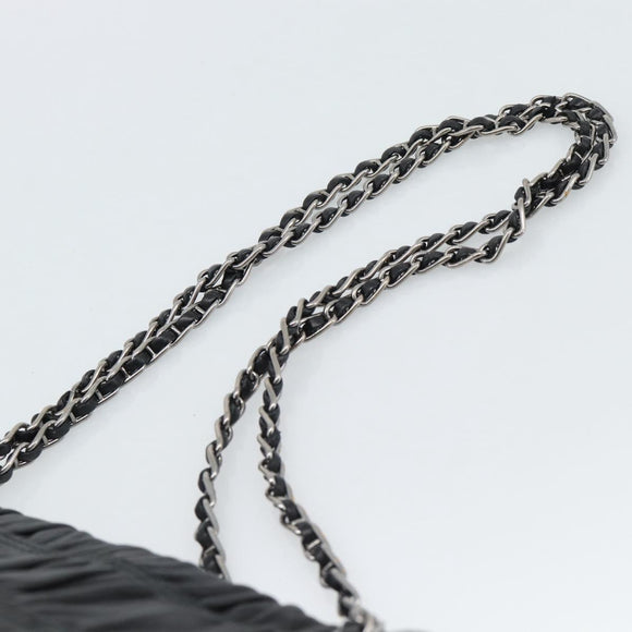 PRADA Chain Shoulder Bag Leather Black Silver Auth 183490