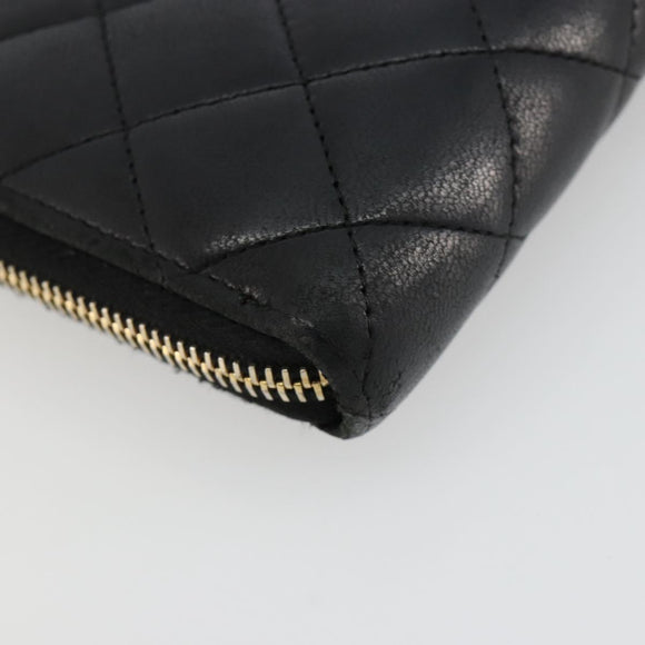 CHANEL Matelasse Lange Portemonnee Lamsleer Zwart Goud CC Auth 183495