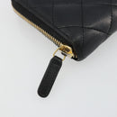 CHANEL Matelasse Long Wallet Lamb Skin Black Gold CC Auth 183495-8