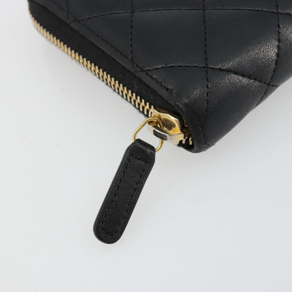 CHANEL Matelasse Lange Portemonnee Lamsleer Zwart Goud CC Auth 183495