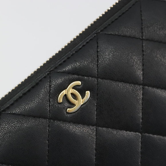 CHANEL Matelasse Lange Portemonnee Lamsleer Zwart Goud CC Auth 183495