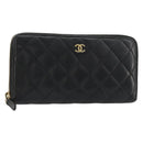 CHANEL Matelasse Lange Portemonnee Lamsleer Zwart Goud CC Auth 183495-1