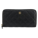 CHANEL Matelasse Lange Portemonnee Lamsleer Zwart Goud CC Auth 183495-13