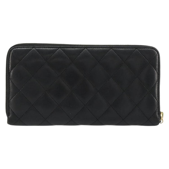 CHANEL Matelasse Long Wallet Lamb Skin Black Gold CC Auth 183495