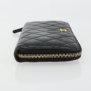 CHANEL Matelasse Lange Portemonnee Lamsleer Zwart Goud CC Auth 183495-3