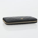 CHANEL Matelasse Lange Portemonnee Lamsleer Zwart Goud CC Auth 183495-5
