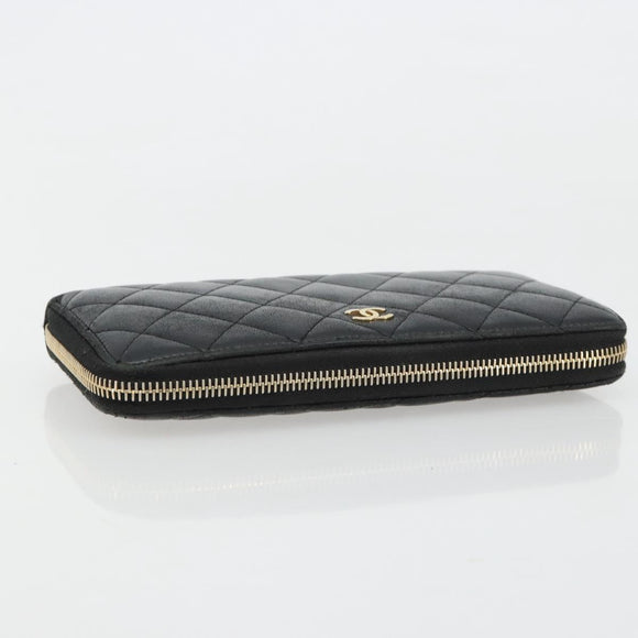 CHANEL Matelasse Lange Portemonnee Lamsleer Zwart Goud CC Auth 183495