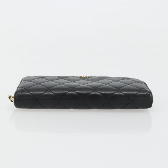 CHANEL Matelasse Lange Portemonnee Lamsleer Zwart Goud CC Auth 183495