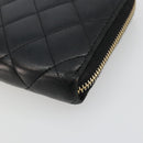 CHANEL Matelasse Lange Portemonnee Lamsleer Zwart Goud CC Auth 183495-7