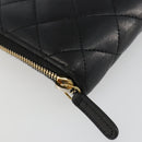 CHANEL Matelasse Lange Portemonnee Lamsleer Zwart Goud CC Auth 183495-14