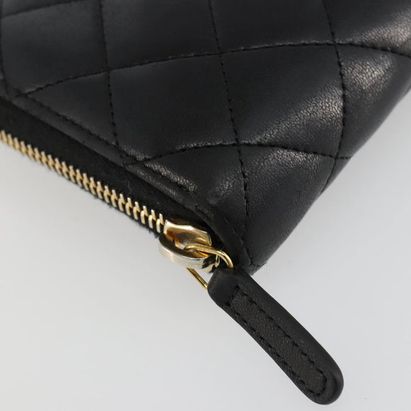 CHANEL Matelasse Lange Portemonnee Lamsleer Zwart Goud CC Auth 183495