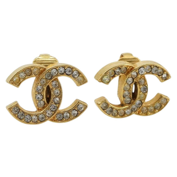 CHANEL Earring metal Gold Tone CC Auth 183505