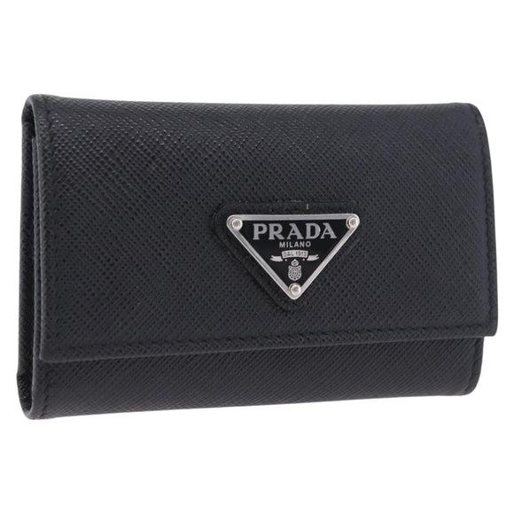 PRADA Safifano Leather Key Case Leather Black Auth 183512A