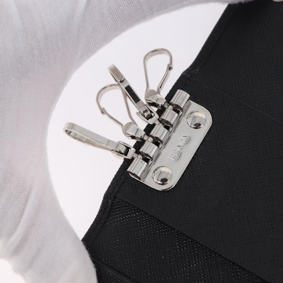 PRADA Safifano Leather Key Case Leather Black Auth 183512A